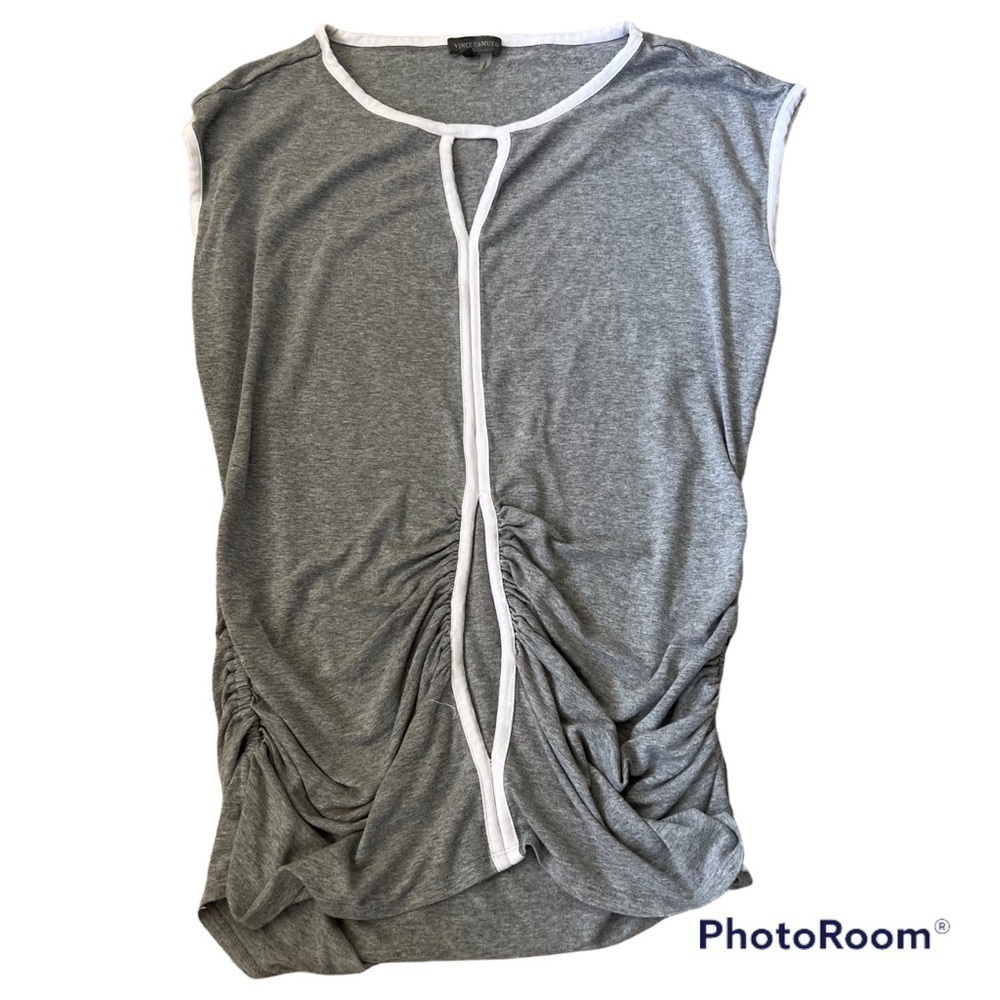 vince Camuto gray sleeveless blouse with two front cut outs, medium